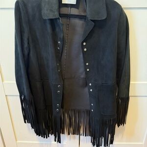 Sandro Black Suede Fringe Jacket